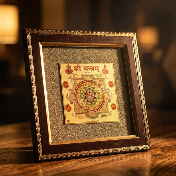 Shree Yantra on Raw Pyrite Frame