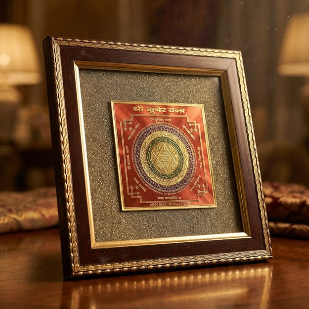 Shree Kuber Yantra on Raw Pyrite Frame
