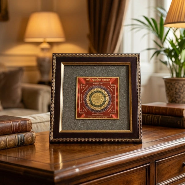 Shree Kuber Yantra on Raw Pyrite Frame