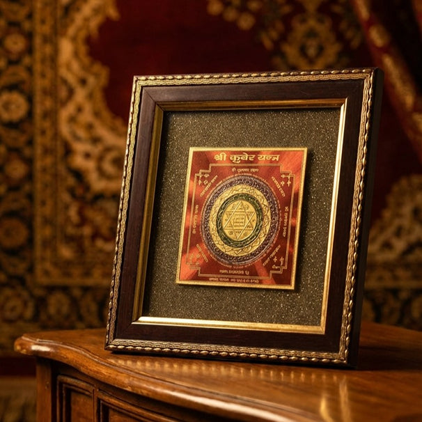 Shree Kuber Yantra on Raw Pyrite Frame