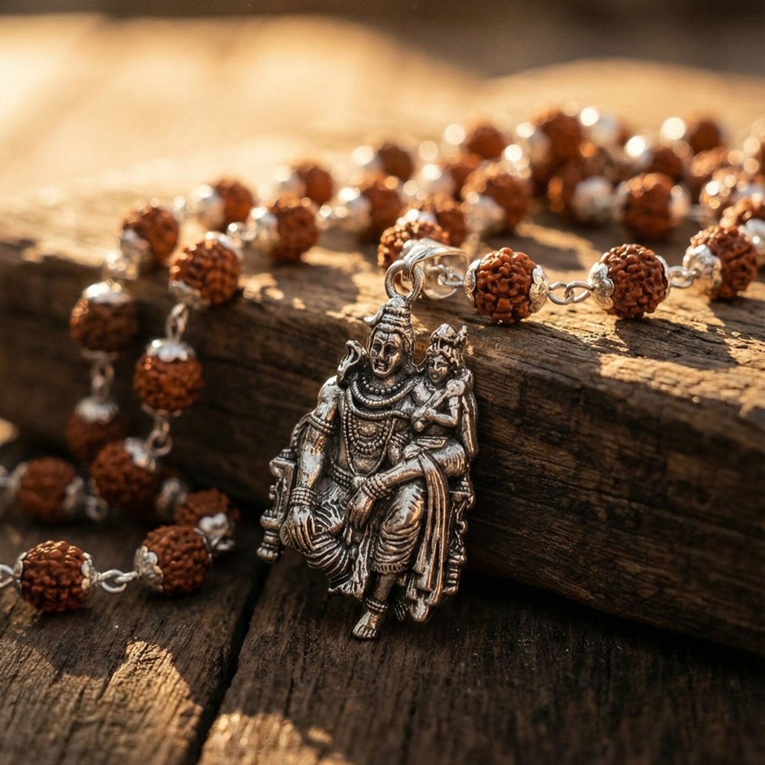 Shiv Murugan Rudraksha Pendant in Silver Finish