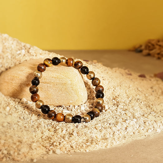 Tiger's Eye, Pyrite & Black Obsidian Triple Protection Wealth Bracelet