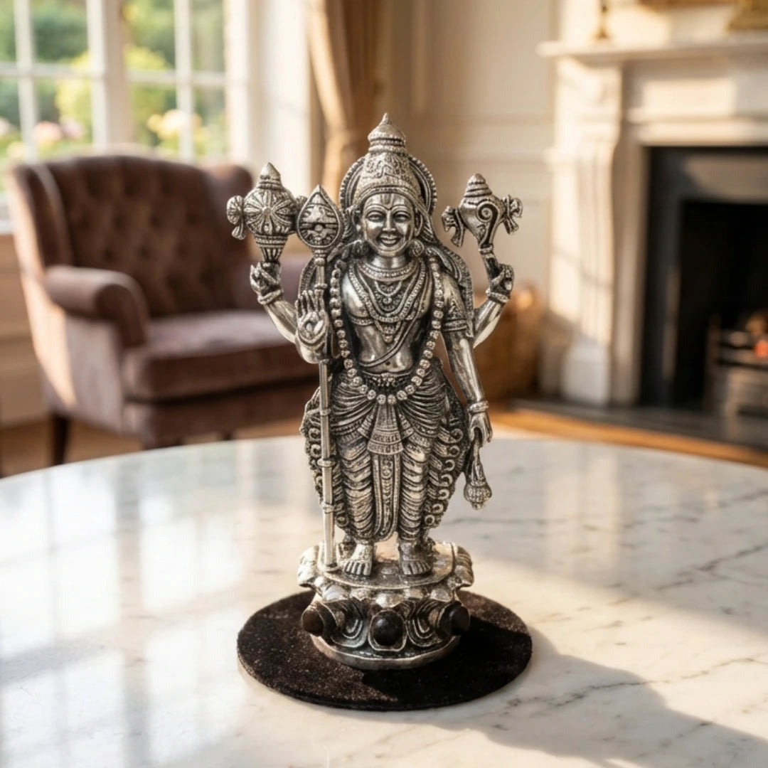 Lord Murugan Idol in Silver Finish for Home, Car & Office
