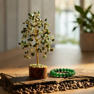 Green Jade Crystal Tree and Green Jade Bracelet Combo for Prosperity and Harmony