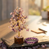 Amethyst Crystal Tree and Amethyst Bracelet Combo for Calm and Mental Peace