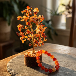 Carnelian Crystal Tree and Carnelian Stone Bracelet Combo for Energy and Confidence