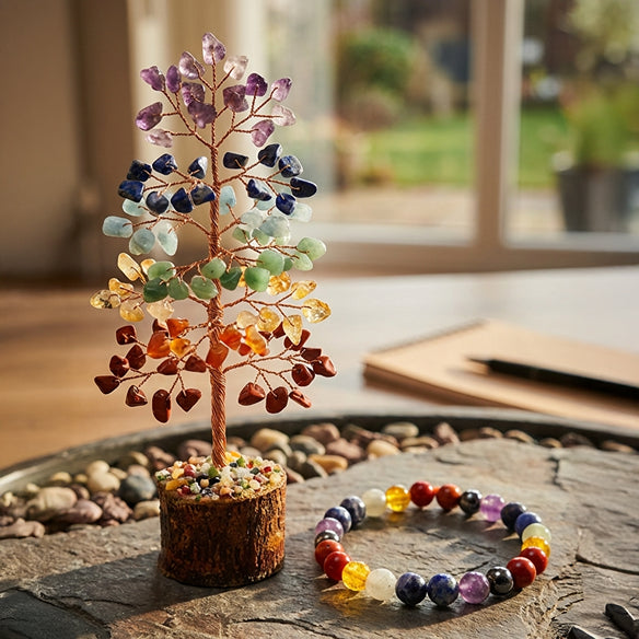 7 Chakra Crystal Tree and Chakra Healing Bracelet for Balance and Energy Alignment