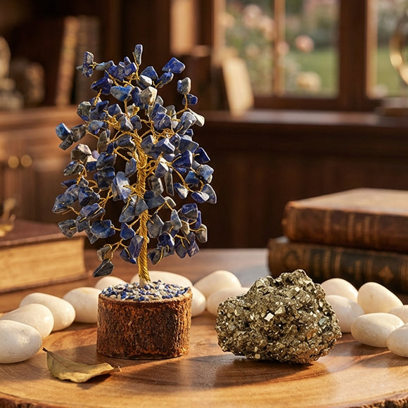 Lapis Lazuli Crystal Tree and Pyrite Stone Combo for Wisdom and Success