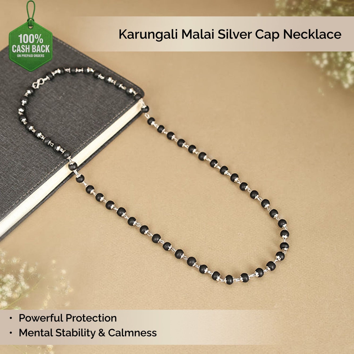 Karungali Malai Silver Cap Necklace with Govt. Certified