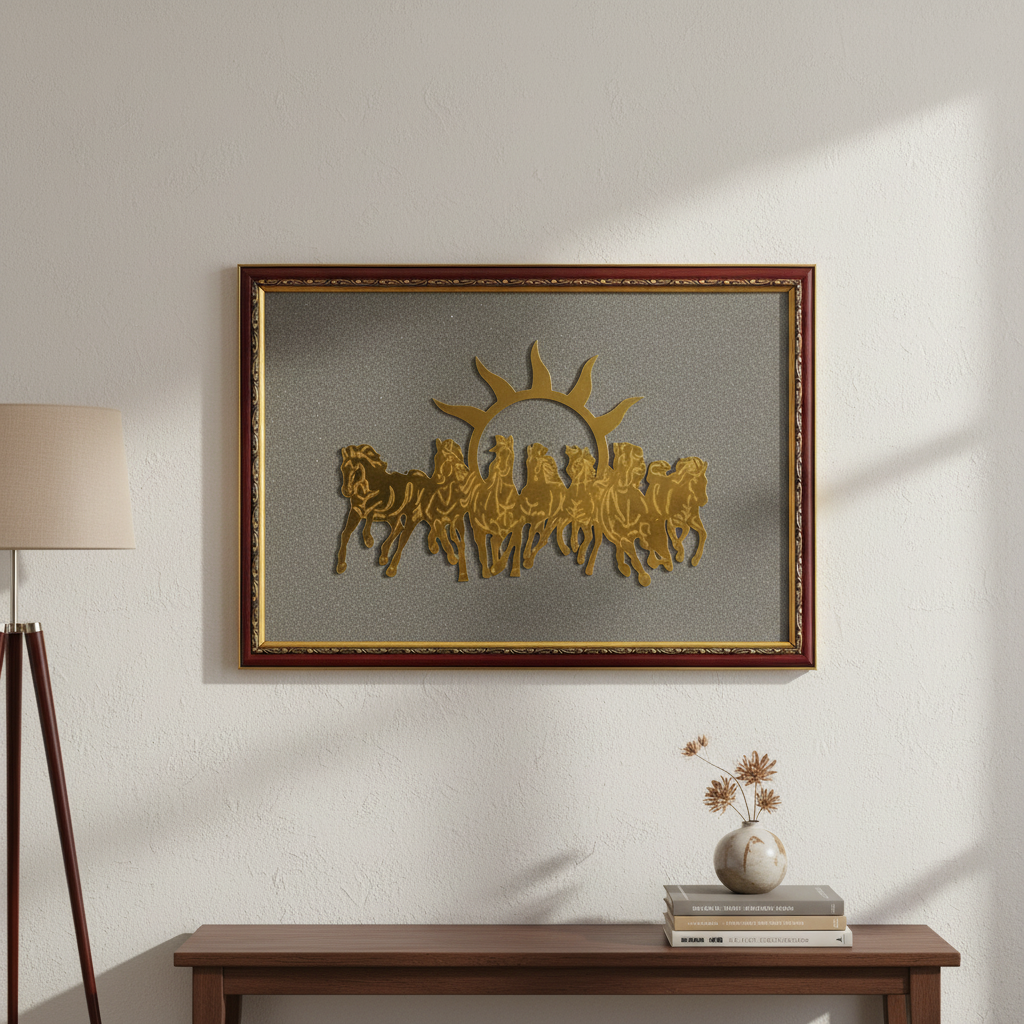 7 Horses Raw Pyrite Frame for Vastu & Prosperity - Extra Large Size