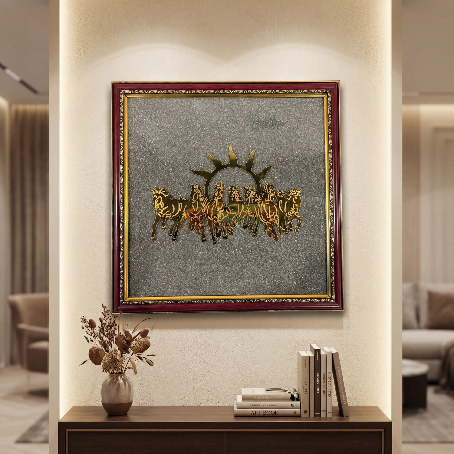 7 Horses Raw Pyrite Frame for Vastu & Prosperity - Medium Size