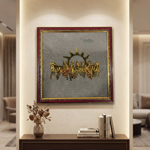 7 Horses Raw Pyrite Frame for Vastu & Prosperity - Medium Size (12*10 inch)