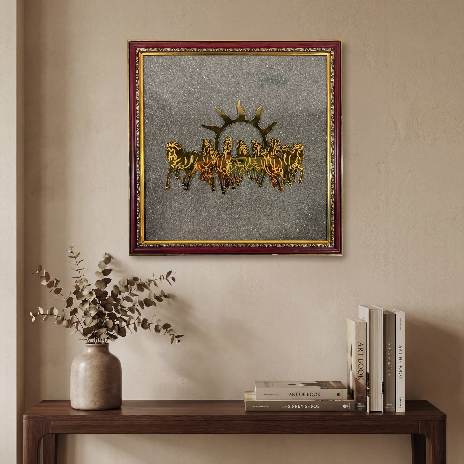7 Horses Raw Pyrite Frame for Vastu & Prosperity - Medium Size