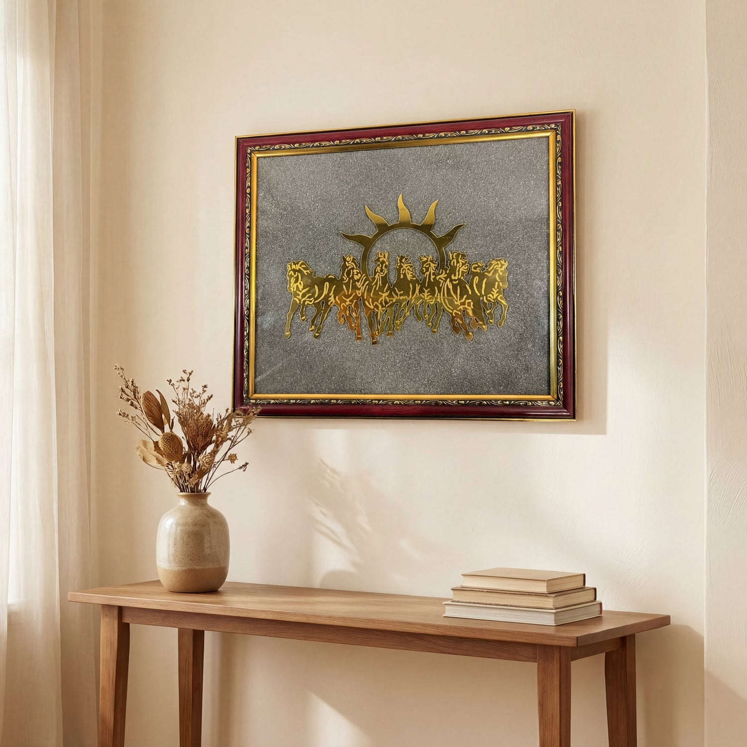 7 Horses Raw Pyrite Frame for Vastu & Prosperity - Large Size