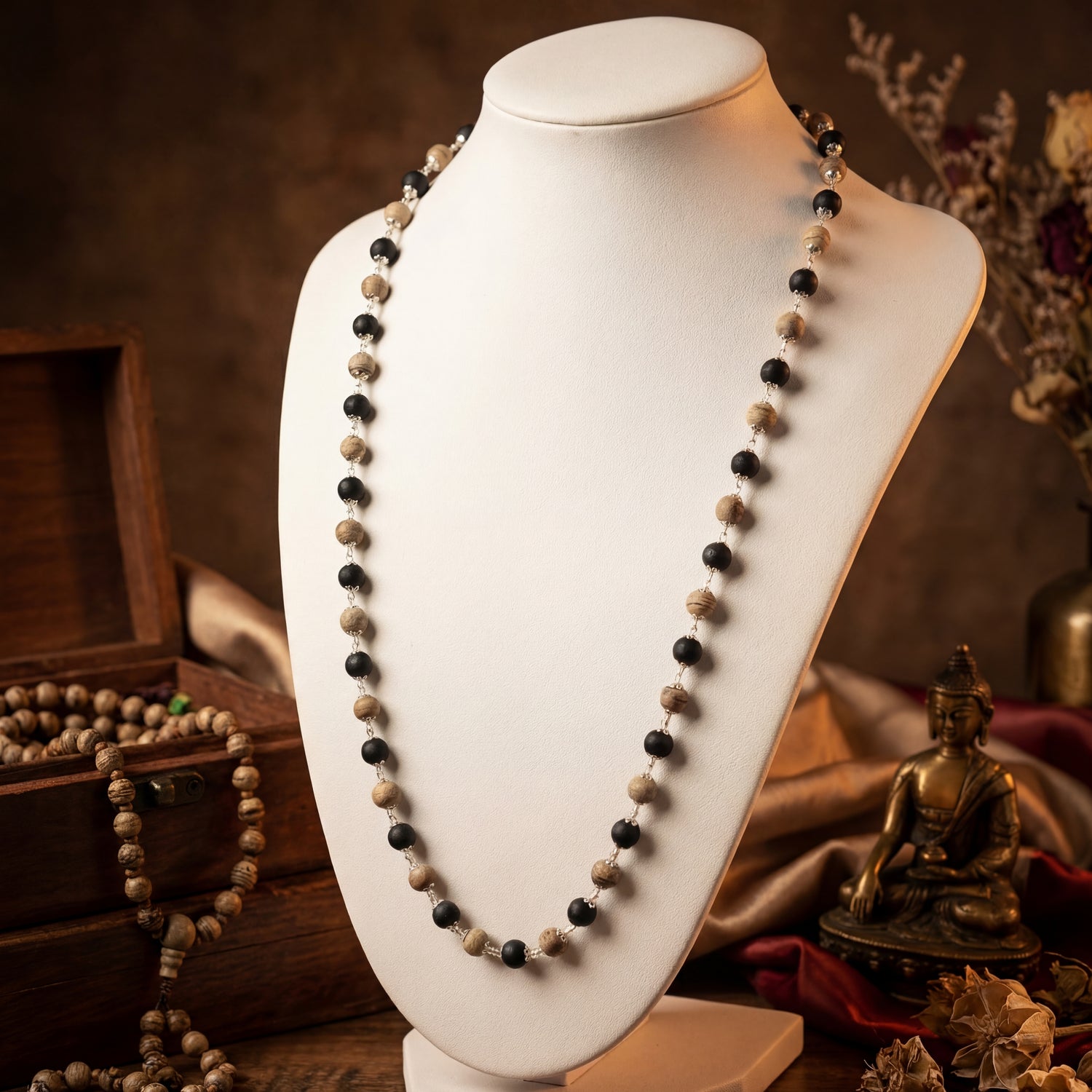 Tulsi Karungali Mala Silver Cap 54 beads