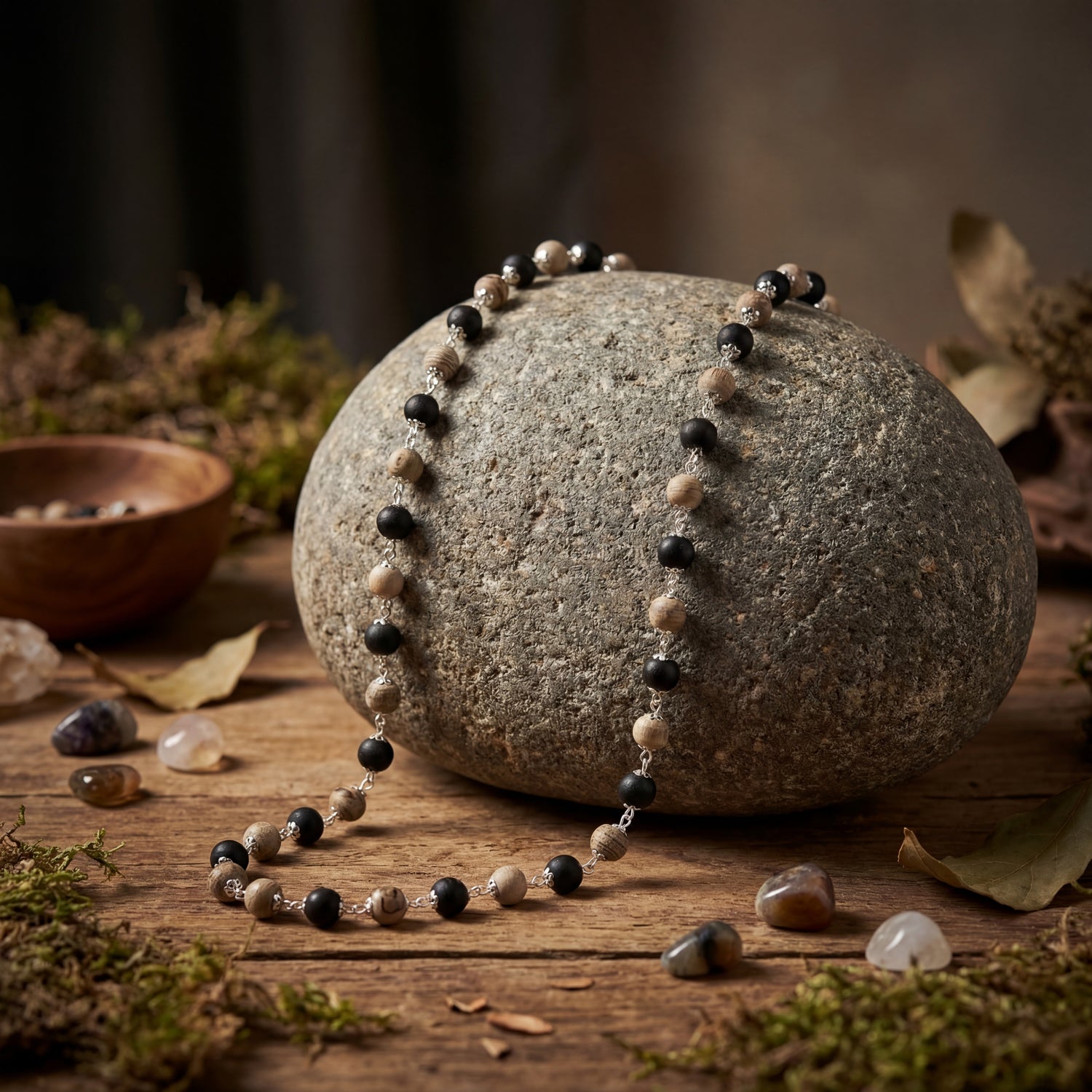 Tulsi Karungali Mala Silver Cap 54 beads