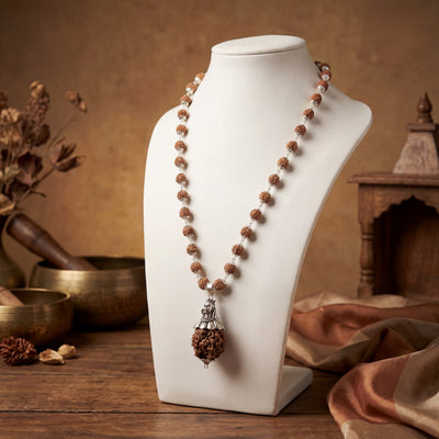 Rudraksha Mala with 5 Mukhi Rudraksha and Adiyogi Pendant