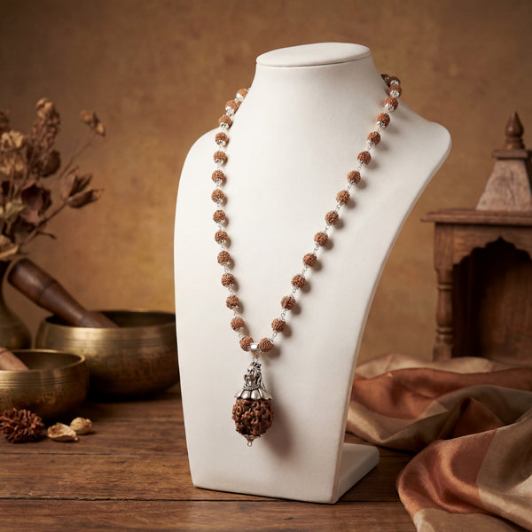 Rudraksha Mala with 5 Mukhi Rudraksha and Adiyogi Pendant