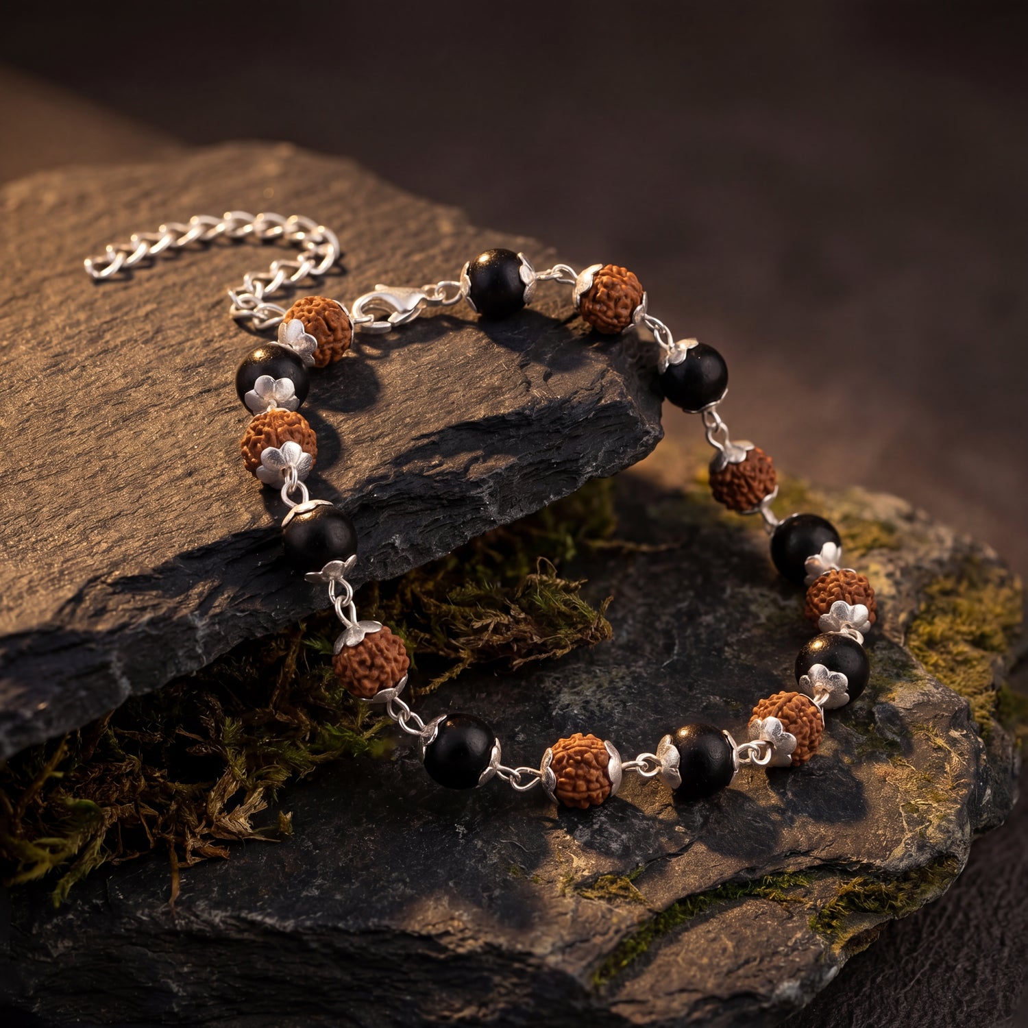 Hallmarked S925 Pure Silver Rudraksha Karungali Bracelet