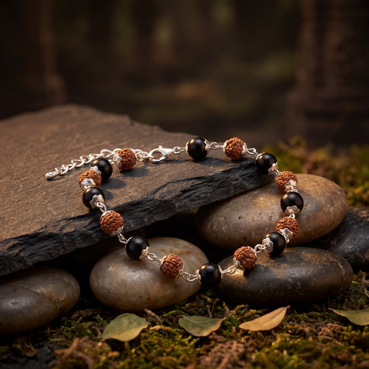 Hallmarked S925 Pure Silver Rudraksha Karungali Bracelet