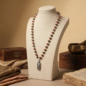 Rudraksha Karungali Malai in Silver-Cap with Murugan Shakti Pendant