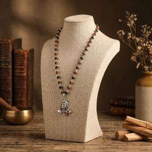 Rudraksha Karungali Malai in Silver-Cap with Shiv Pendant