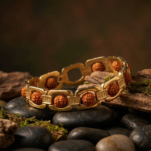 Square Gold Plated Rudraksha Bracelet