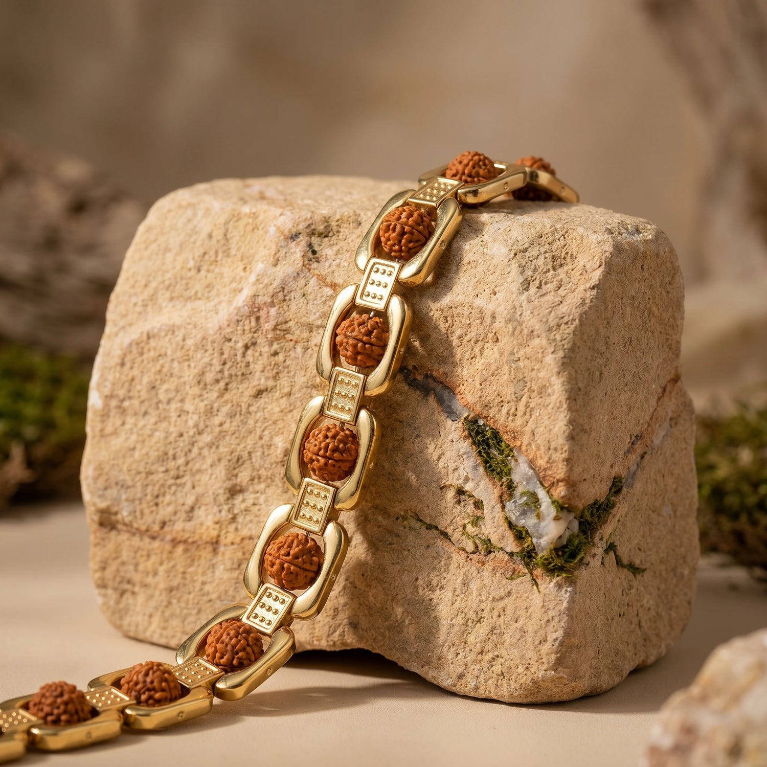 Square Gold Plated Rudraksha Bracelet