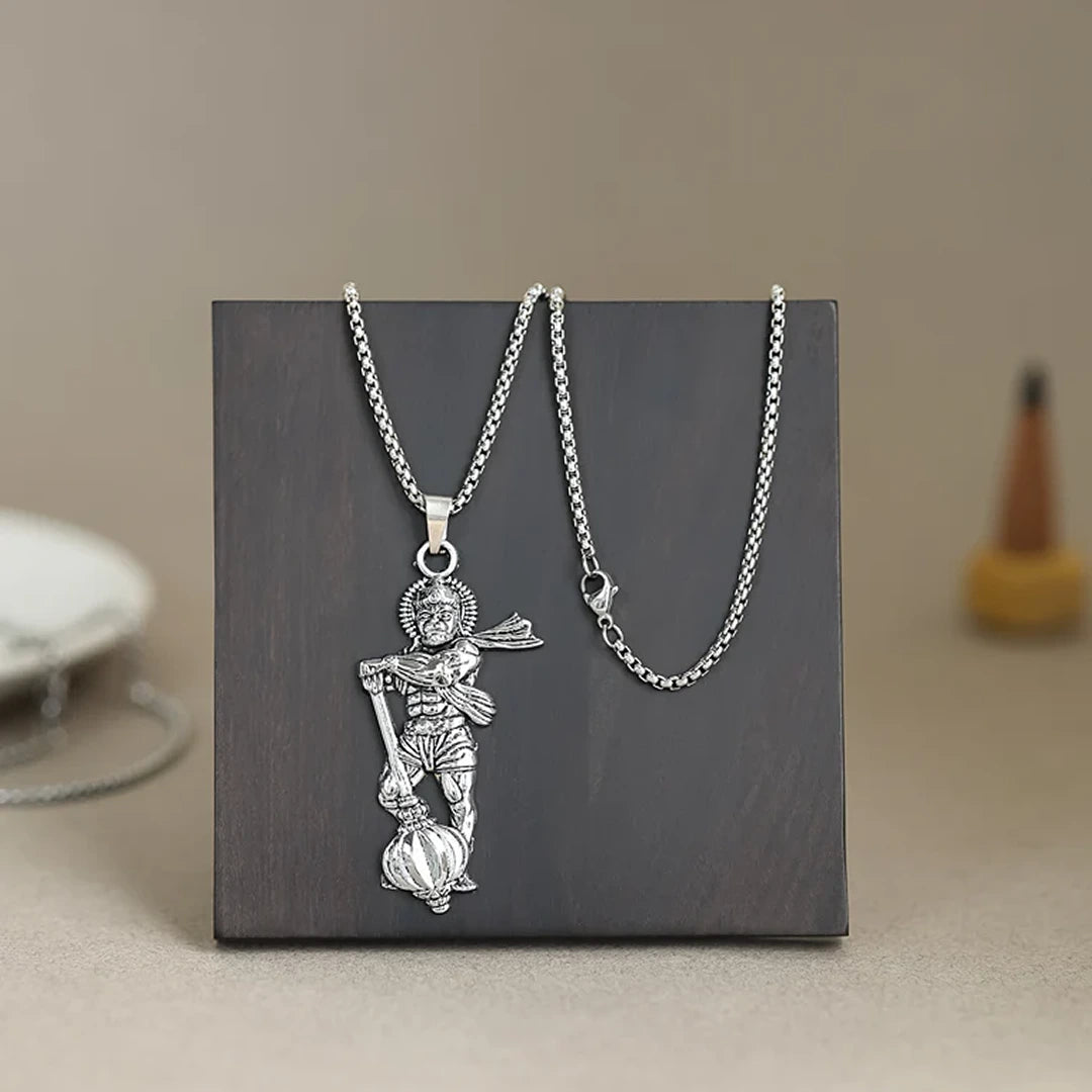 Silver Plated Standing Hanuman Gadha Pendant