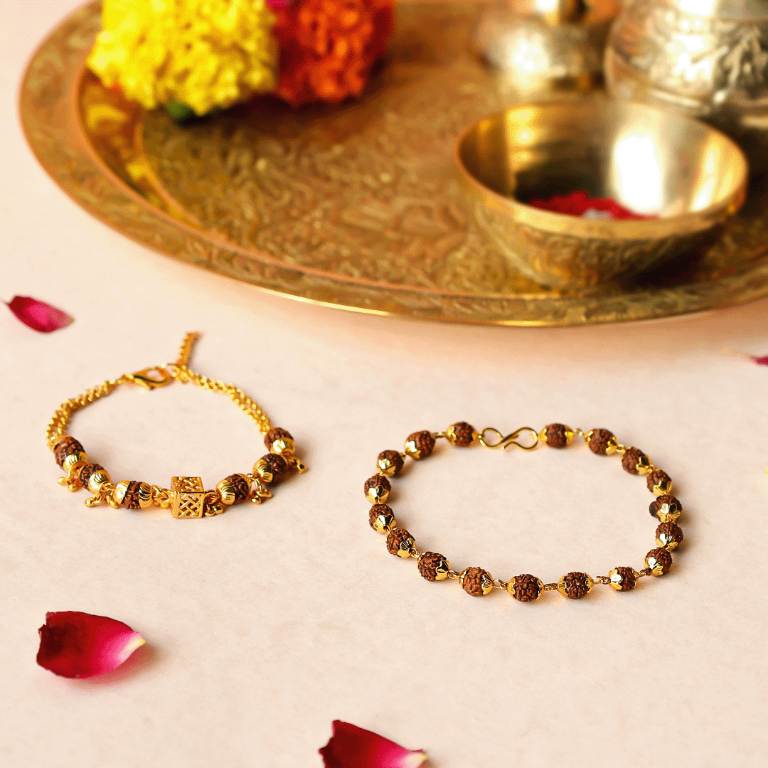 Divine Rudraksha Rakhi Pair - Bhaiya & Bhabhi