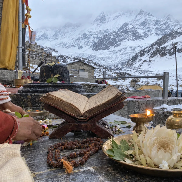 Manuscript, rudraksha mala and Brahma Kamal for Shiv Sahasranam path