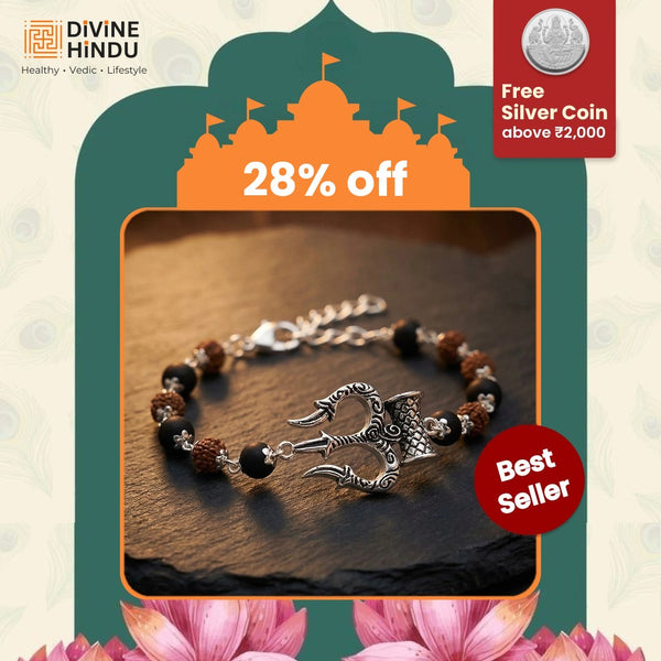 Silver cap Rudraksha karungali Bracelet With Trishul Damroo
