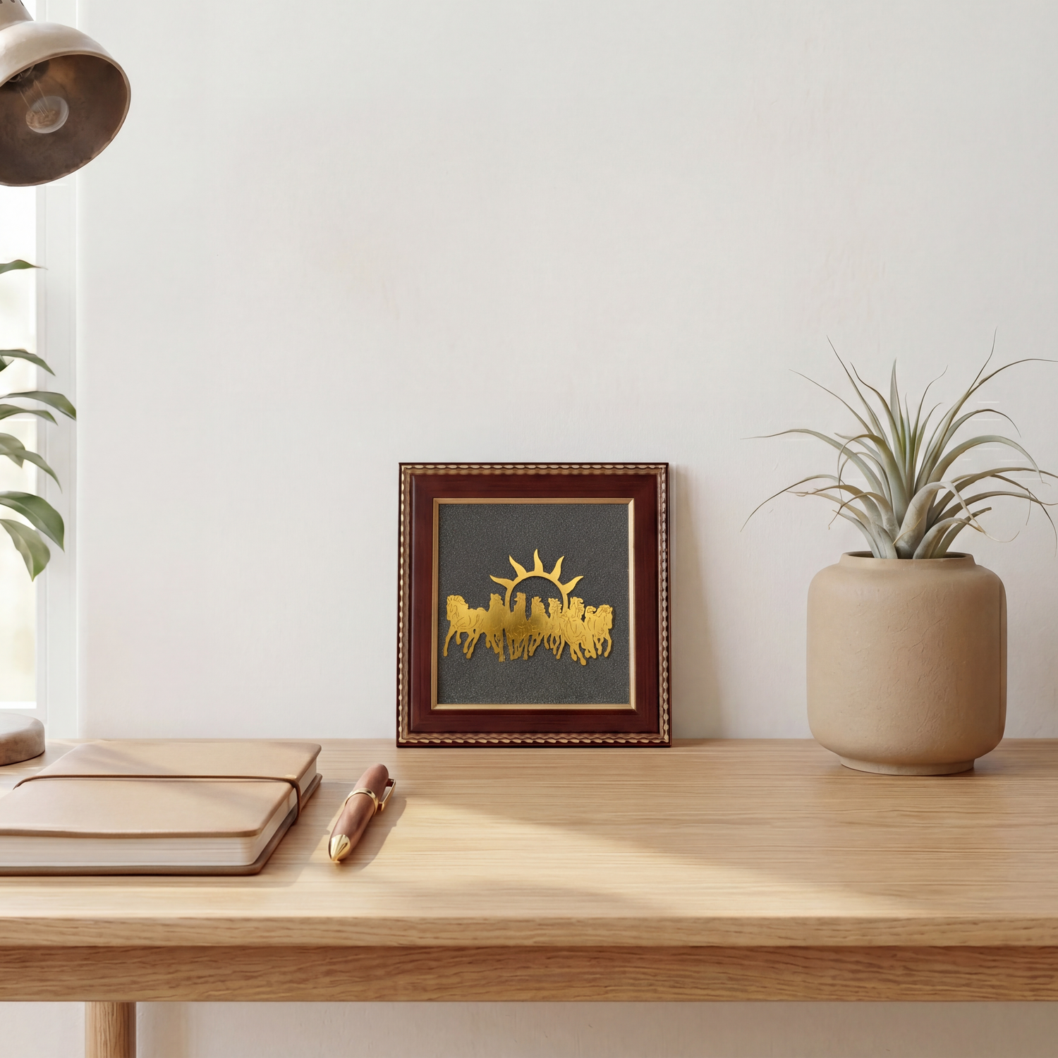 7 Horses Raw Pyrite Frame for Vastu & Prosperity