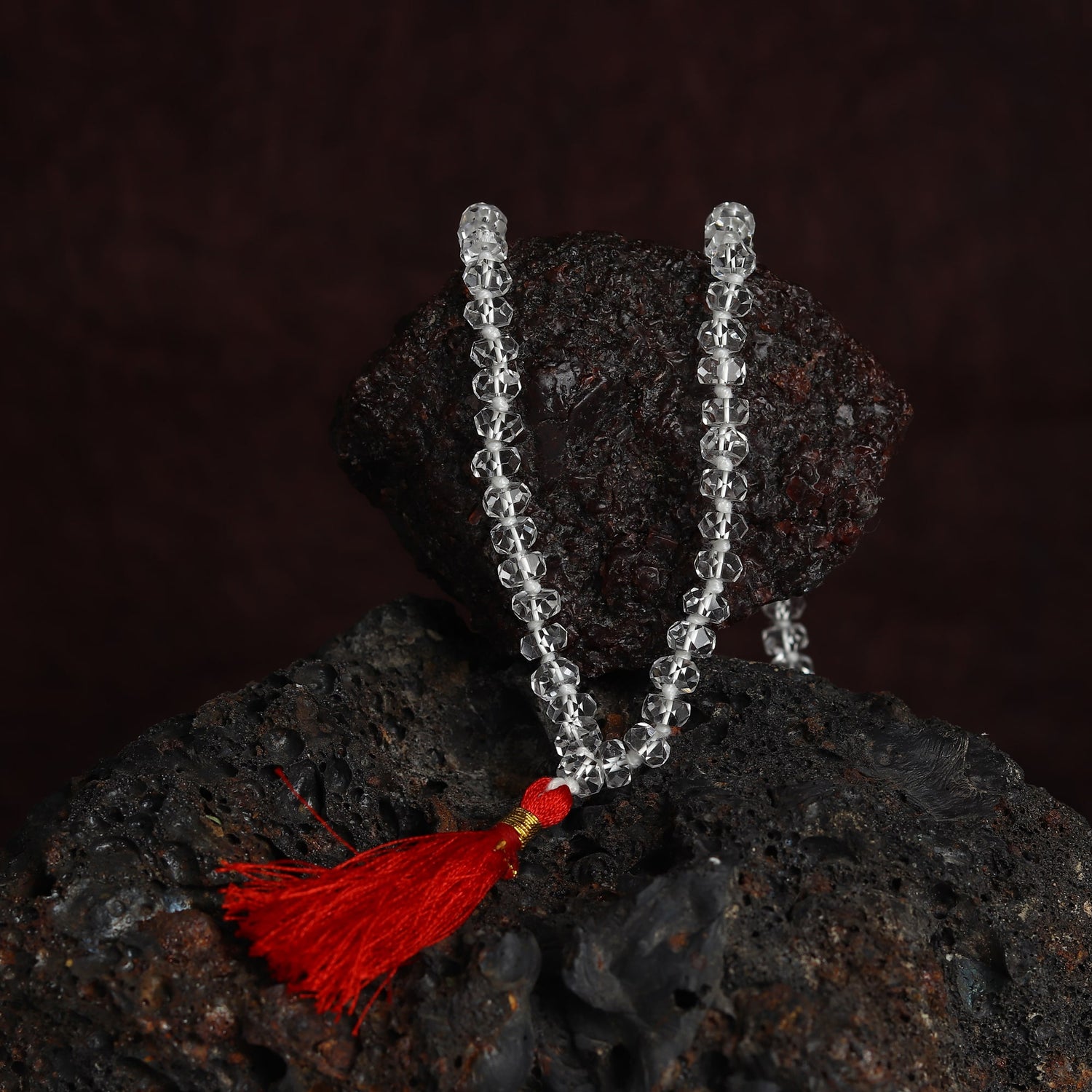 Front view of Sphatik Mala (Diamond Cut) with 108 Beads