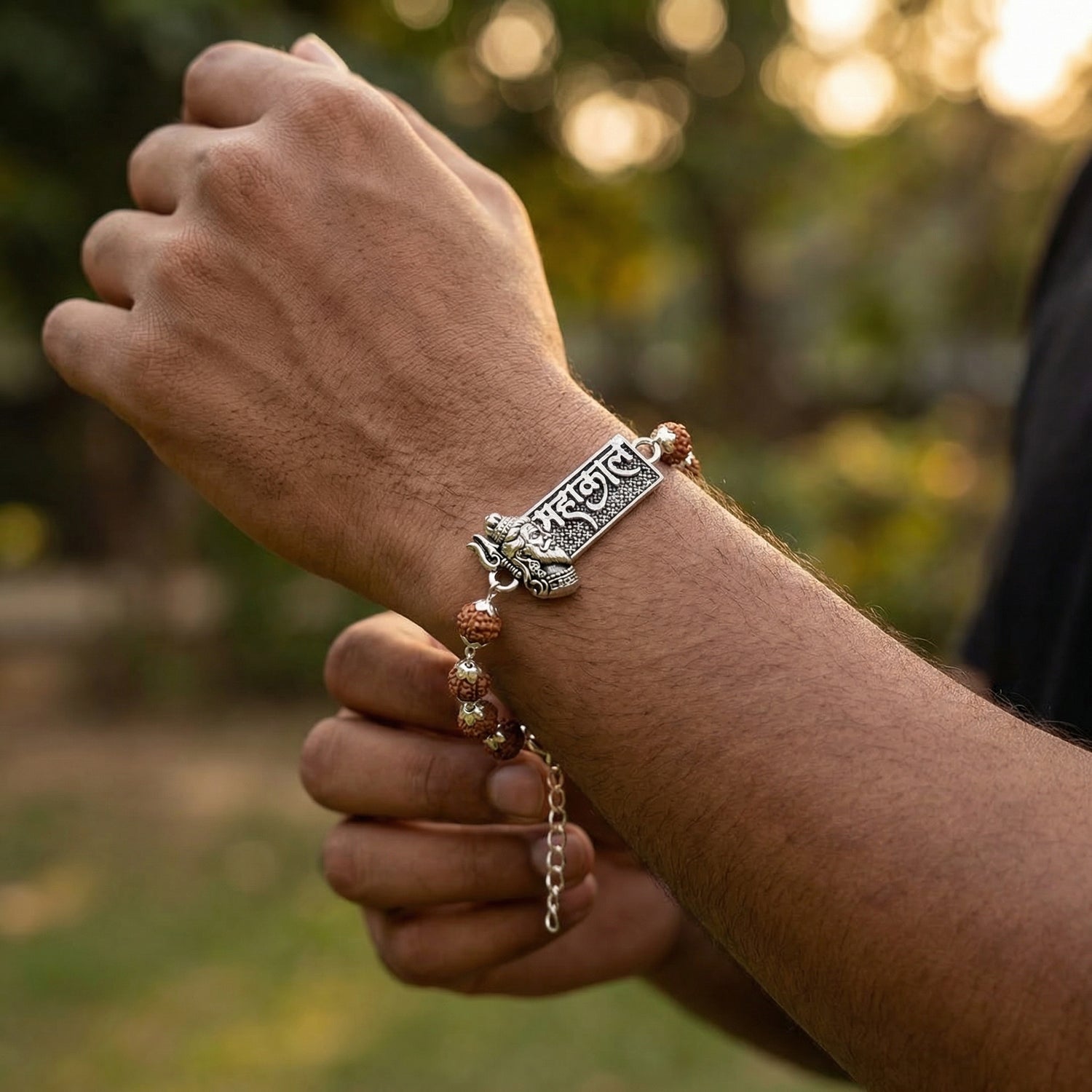 Rudraksha Silver Cap Mahakal Bracelet