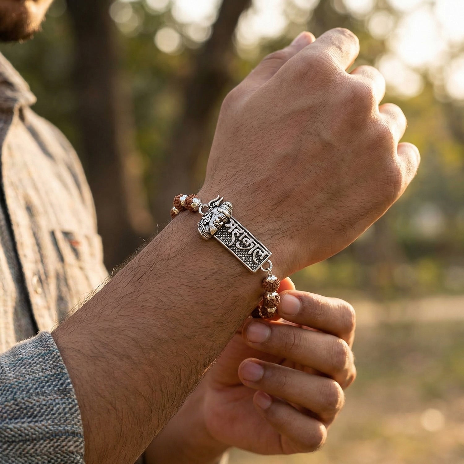 Rudraksha Silver Cap Mahakal Bracelet